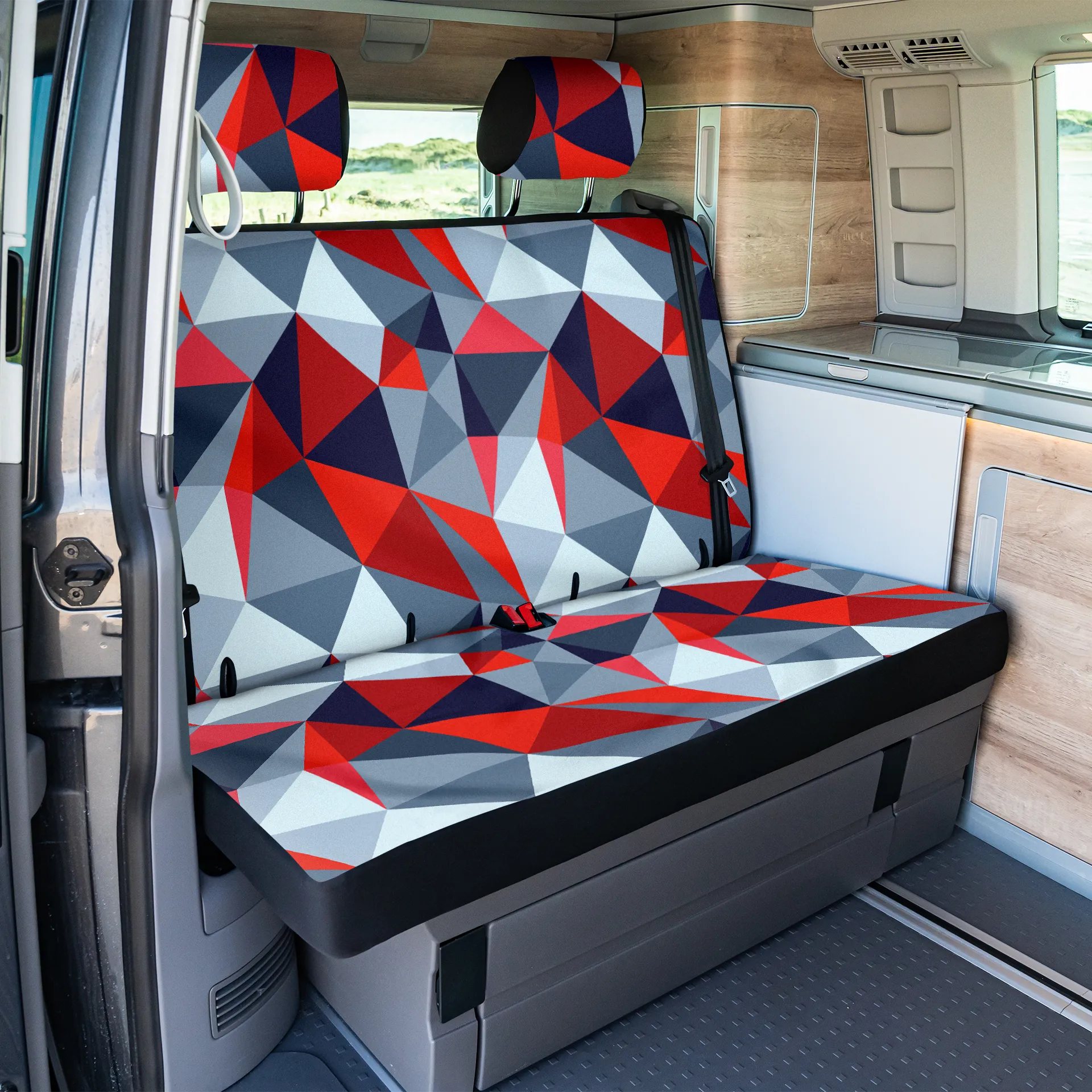 VW T5 / T6 / T6.1 California Rückbankbezug (2er) inkl. Kopfstützenbezüge - Fire VW T5 / T6 / T6.1 California Rückbankbezug (2er) inkl. Kopfstützenbezüge - Fire