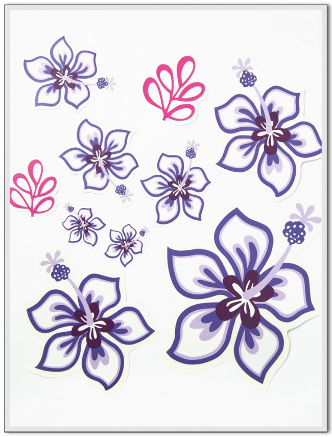 aufkleberset-hibiskus-lila-gesamt Autoaufkleber Set - Hibiskus lila