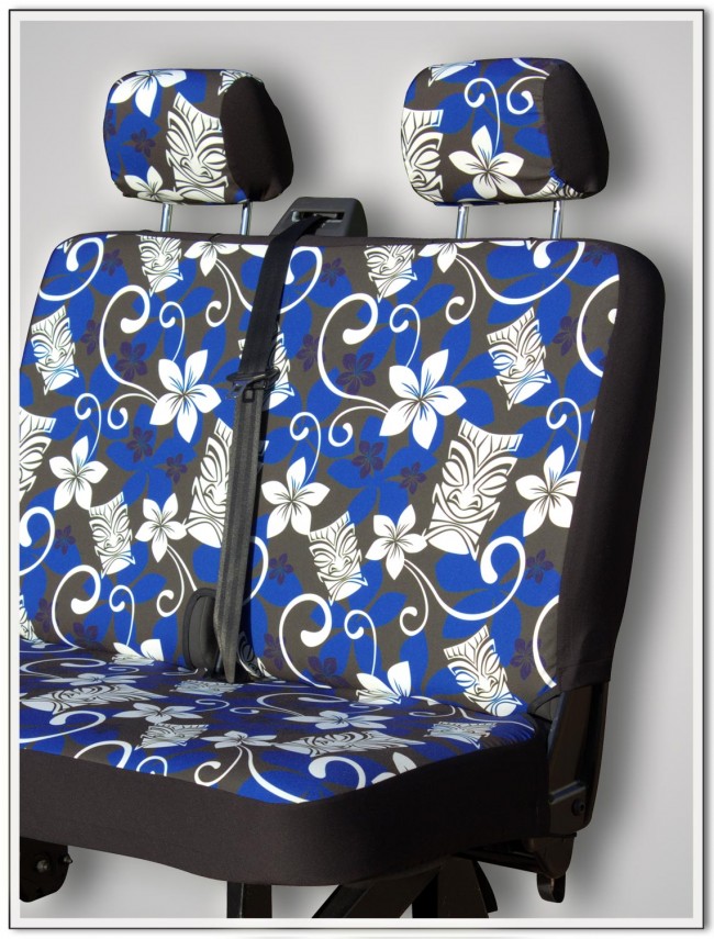 VW T5 / T6 / T6.1 Transporter Doppelsitzbank Bezug inkl. Kopfstützenbezüge - Tiki Maske schwarz