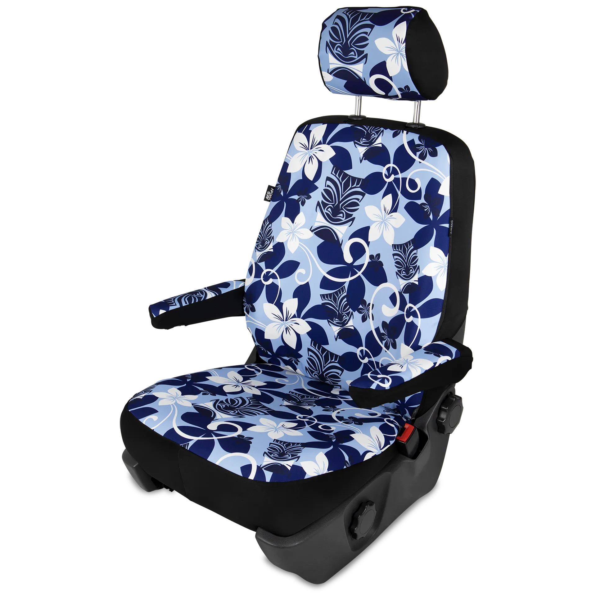 T6 Sitzbezüge (California, Multivan) & Armlehnen in Tiki Maske blau  T6 Sitzbezüge (California, Multivan) & Armlehnen in Tiki Maske blau