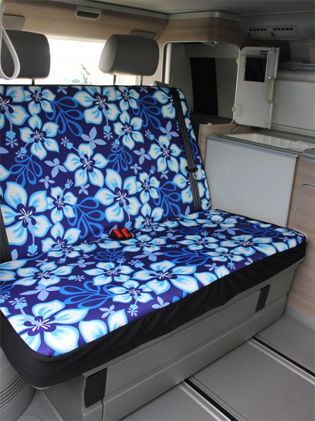 VW T4 California Rückbankbezug (2er) inkl. Kopfstützenbezüge - Hibiskus schwarz